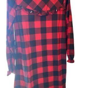 Red and Black Plaid Long Sleeve Flannel Nightgown